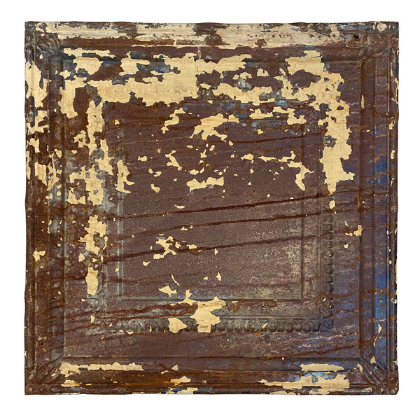 Rusted Tin Ceiling Tile w/ Cream Paint (24.75"x24.75")