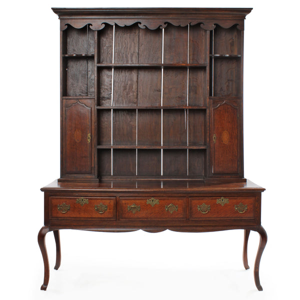 RARE 18th Century English Oak Welsh Dresser w/ Molded Edge Cornice and Cabriole Legs
