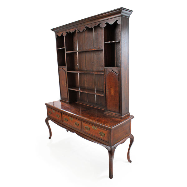 RARE 18th Century English Oak Welsh Dresser w/ Molded Edge Cornice and Cabriole Legs