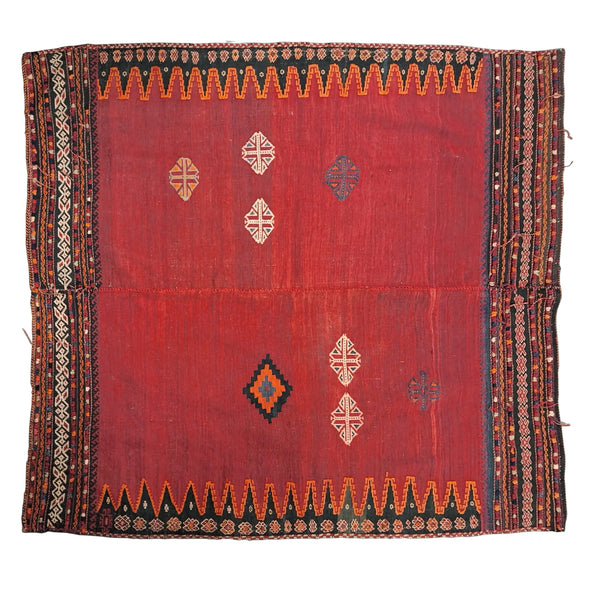 Red, Black, Orange and Ivory Kilim Flat Woven Rug