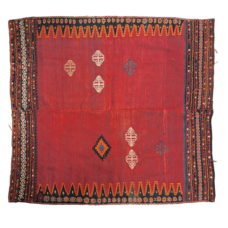 Red, Black, Orange and Ivory Kilim Flat Woven Rug