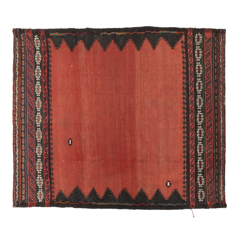 Red, Black and Ivory Flatweave Kilim Rug