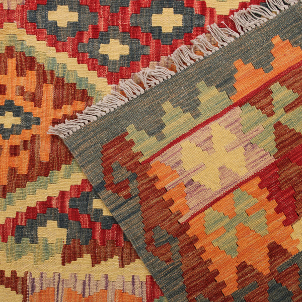 Red, Blue and Yellow Hand Knotted Kilim Rug
