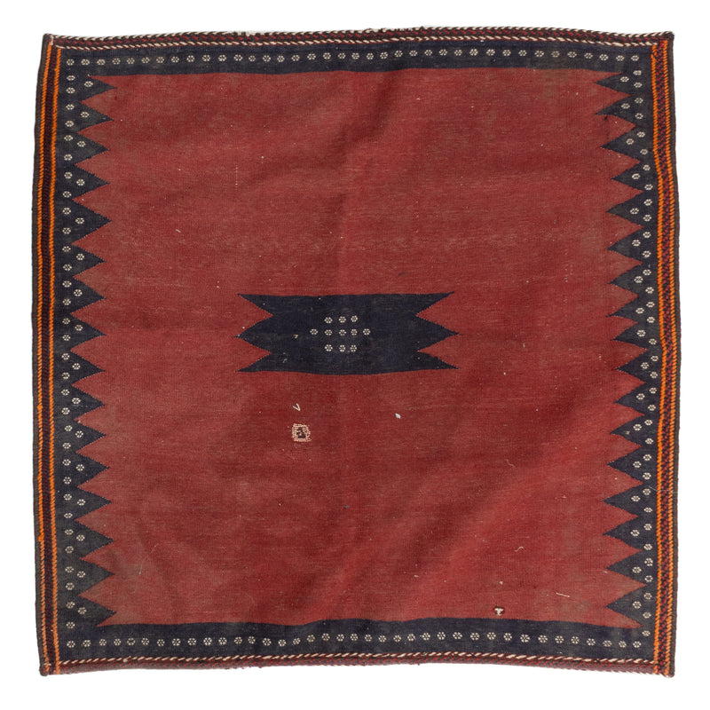 Red and Black Handmade 100% Wool Persian Rug w/ Orange Trim