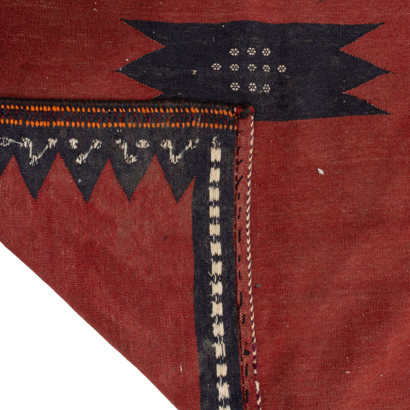 Red and Black Handmade 100% Wool Persian Rug w/ Orange Trim