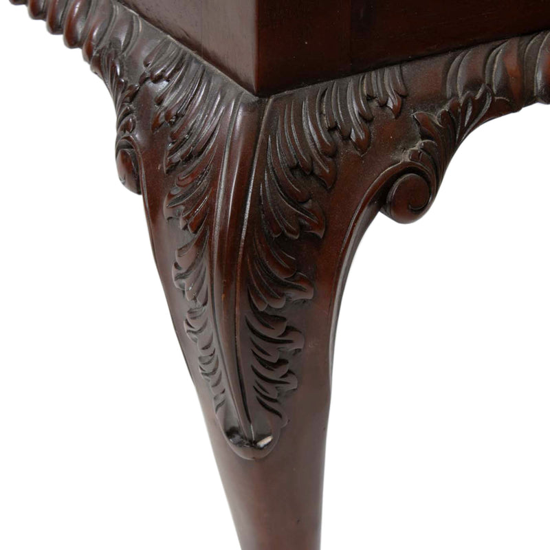 Reproduction Chippendale-Style Green Floral Upholstered Bench with Hinged Seat & Ball-and-Claw Feet