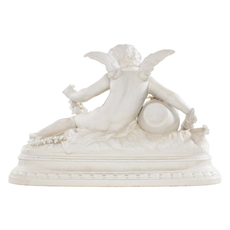 Reproduction Porcelain Sculpture Cherub Holding Rose Garland