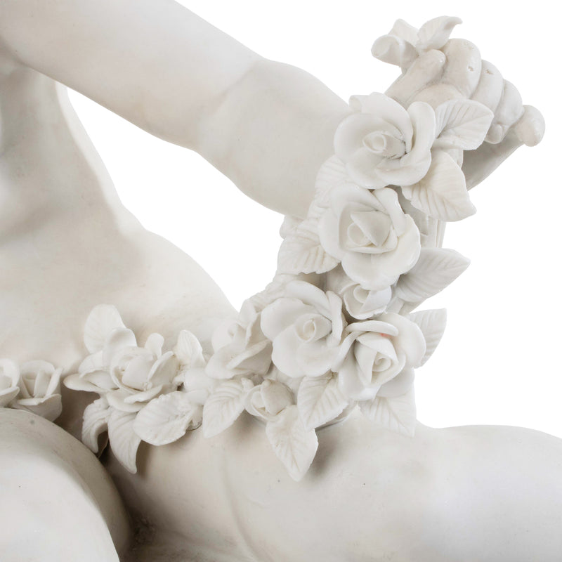 Reproduction Porcelain Sculpture Cherub Holding Rose Garland