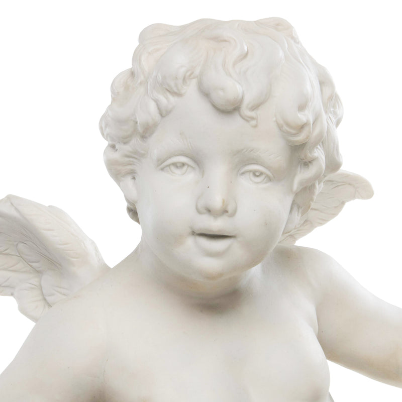 Reproduction Porcelain Sculpture Cherub Holding Rose Garland