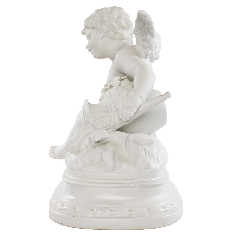 Reproduction Porcelain Sculpture Cherub Holding Rose Garland