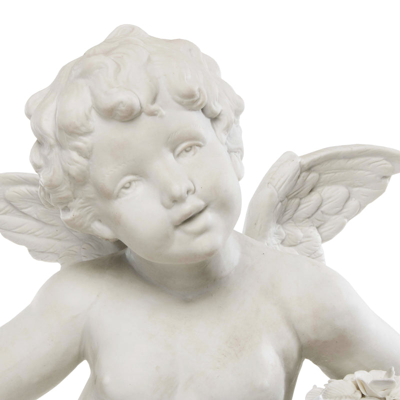 Reproduction Porcelain Sculpture Cherub Holding Rose Garland