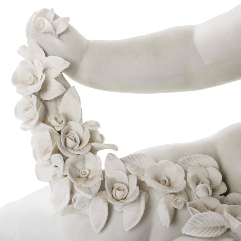 Reproduction Porcelain Sculpture Cherub Holding Rose Garland