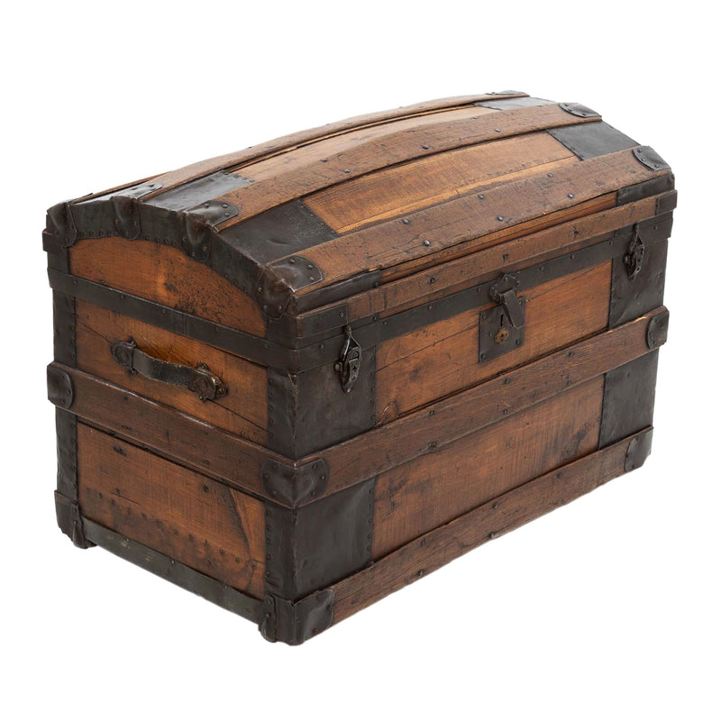 Restored Dome Top Steamer/ Stagecoach Trunk with Ash Strapping and Tin Corner Mounts