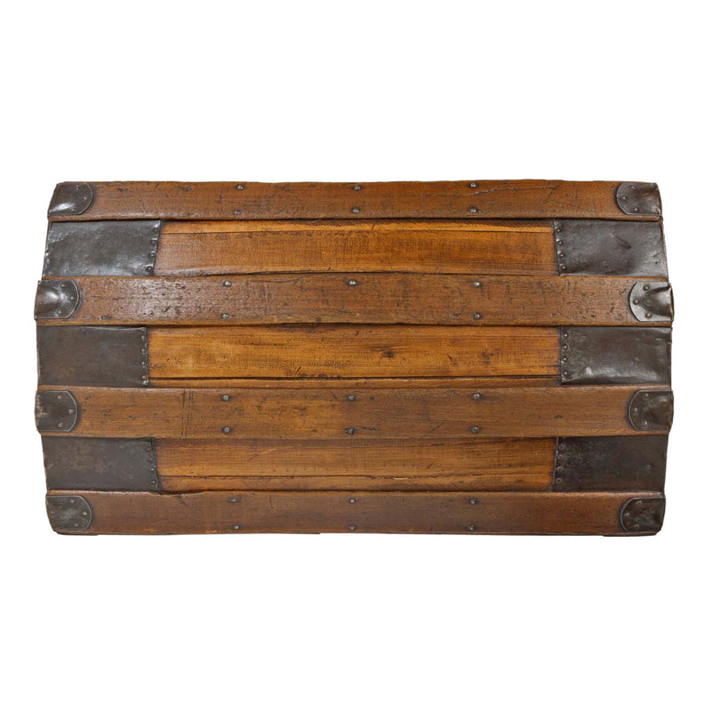 Restored Dome Top Steamer/ Stagecoach Trunk with Ash Strapping and Tin Corner Mounts