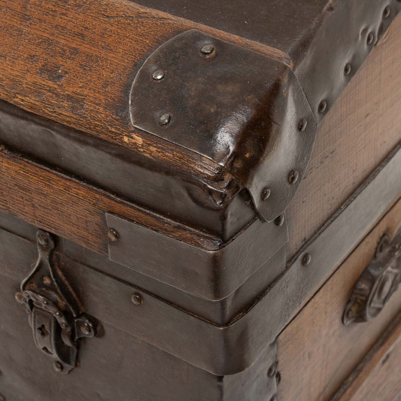 Restored Dome Top Steamer/ Stagecoach Trunk with Ash Strapping and Tin Corner Mounts