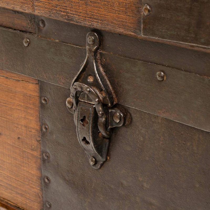 Restored Dome Top Steamer/ Stagecoach Trunk with Ash Strapping and Tin Corner Mounts