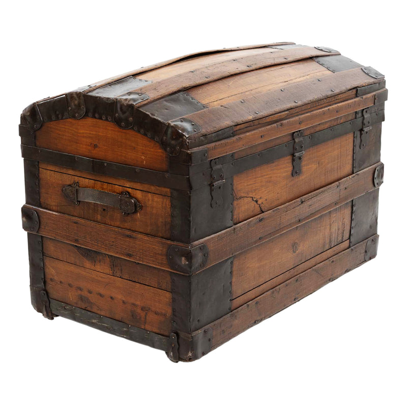 Restored Dome Top Steamer/ Stagecoach Trunk with Ash Strapping and Tin Corner Mounts