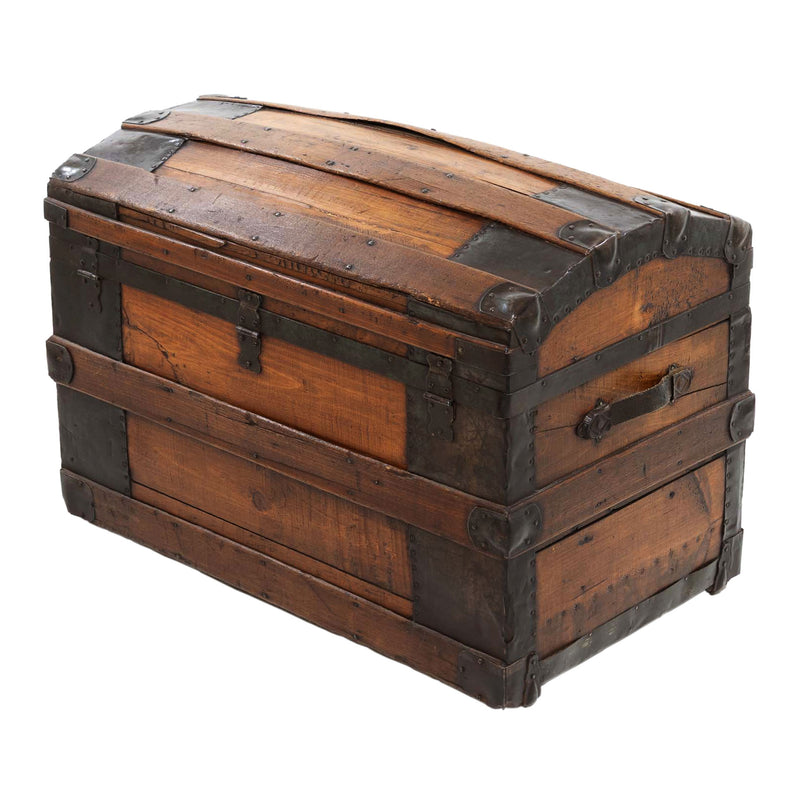 Restored Dome Top Steamer/ Stagecoach Trunk with Ash Strapping and Tin Corner Mounts