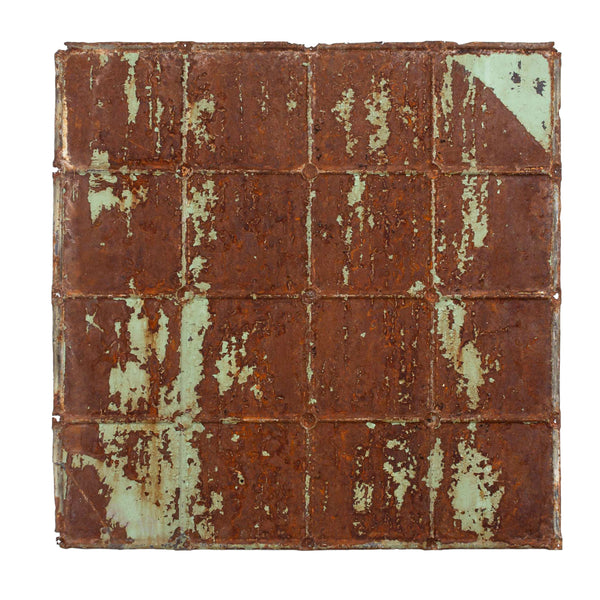 Rusted Tin Ceiling Tile w/ Green Paint
