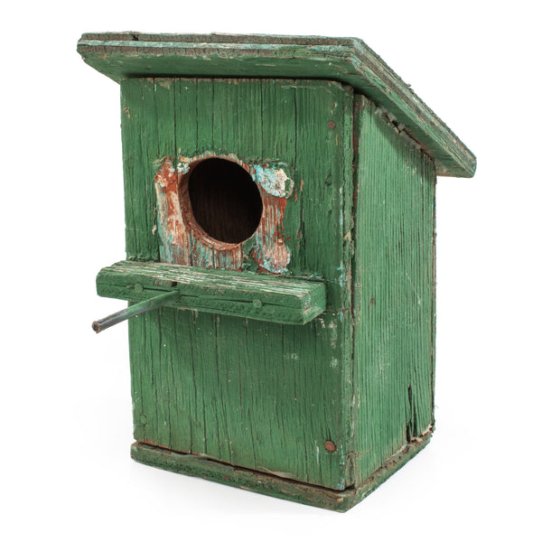 Rustic Green Bird House w/ Slanted Roof