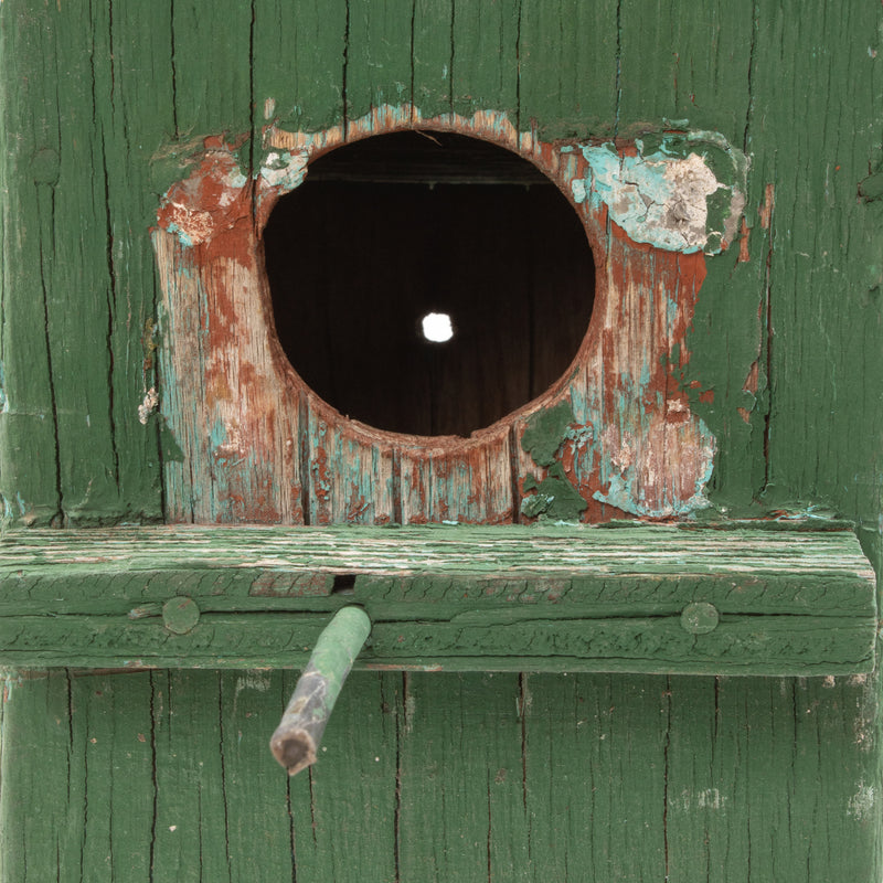 Rustic Green Bird House w/ Slanted Roof