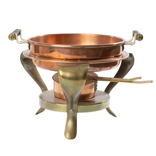 Small Copper/ Brass Fondue Pot with Handles, Stand and Fuel Chamber