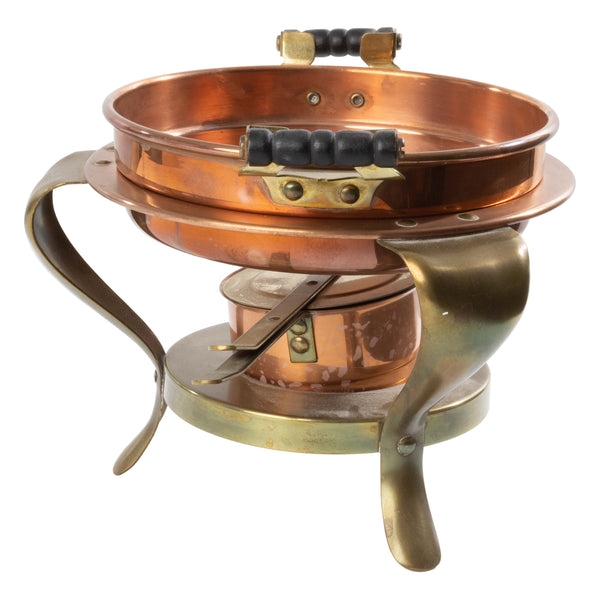 Small Copper/ Brass Fondue Pot with Handles, Stand and Fuel Chamber