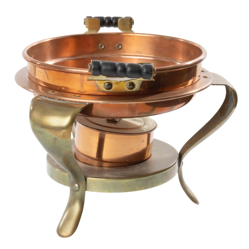 Small Copper/ Brass Fondue Pot with Handles, Stand and Fuel Chamber