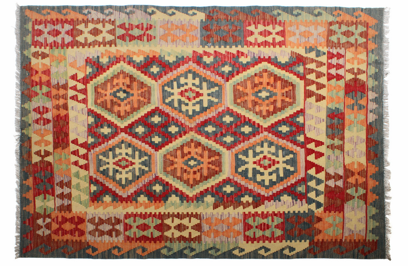 Red, Blue and Yellow Hand Knotted Kilim Rug