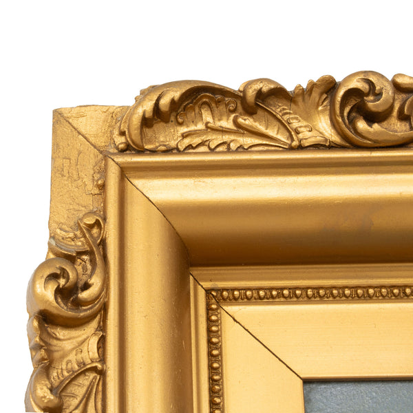 Ornate Gesso Framed Oil Painting on Board - Untitled Landscape with Elk by Louis Valder