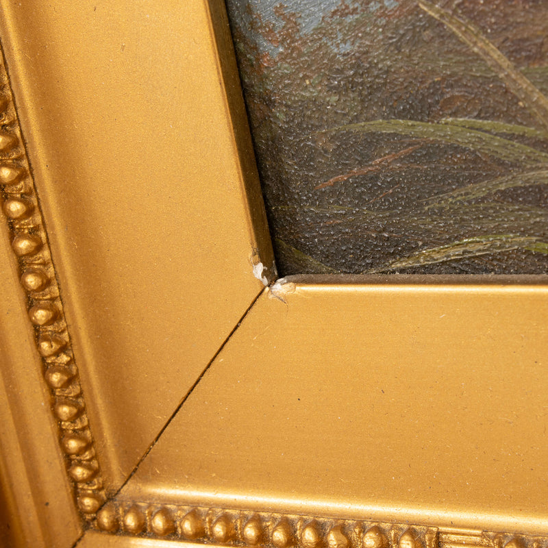 Ornate Gesso Framed Oil Painting on Board - Untitled Landscape with Elk by Louis Valder