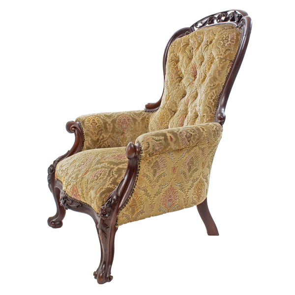 Victorian Mahogany Parlour Chair with Carved and Pierced Top Rail and Cabriole Legs