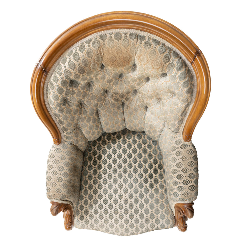 Victorian Walnut Button Tufted Upholstered Armchair