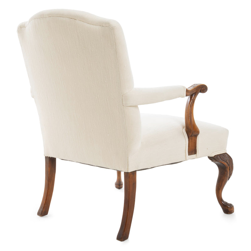 Victorian Walnut Open Armchair with Horsehair Stuffed Seat, Back and Padded Armrests