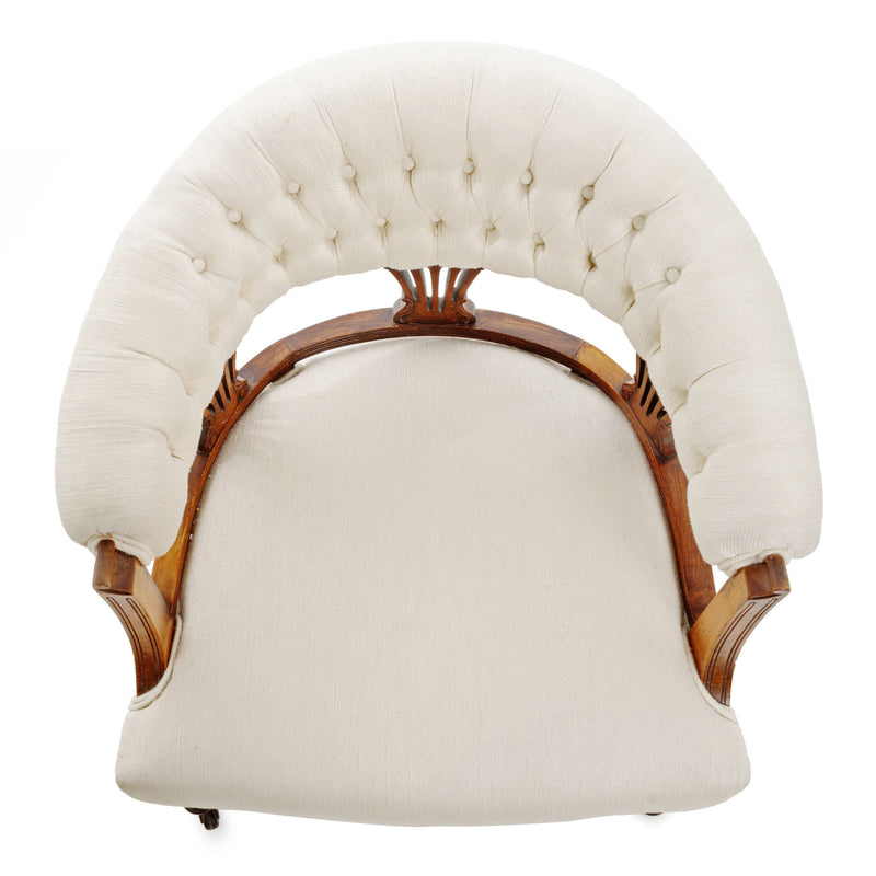 Victorian Walnut Sprung Seat Club Chair with Horsehair Stuffed Button Tufted Back
