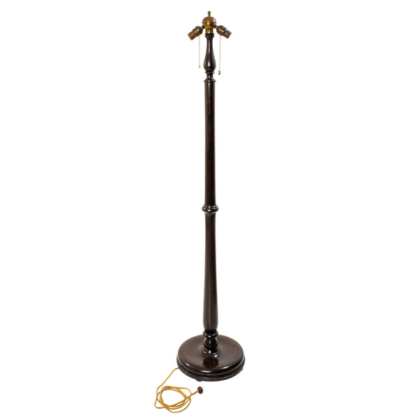 Vintage Maple Floor Lamp w/ Turned Column & Circular Pan Base