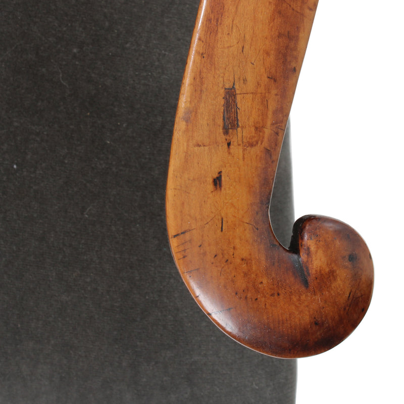 Walnut Country Chippendale Open Arm Chair with Carved & Pierced Back Splat and Grey Velvet Seat