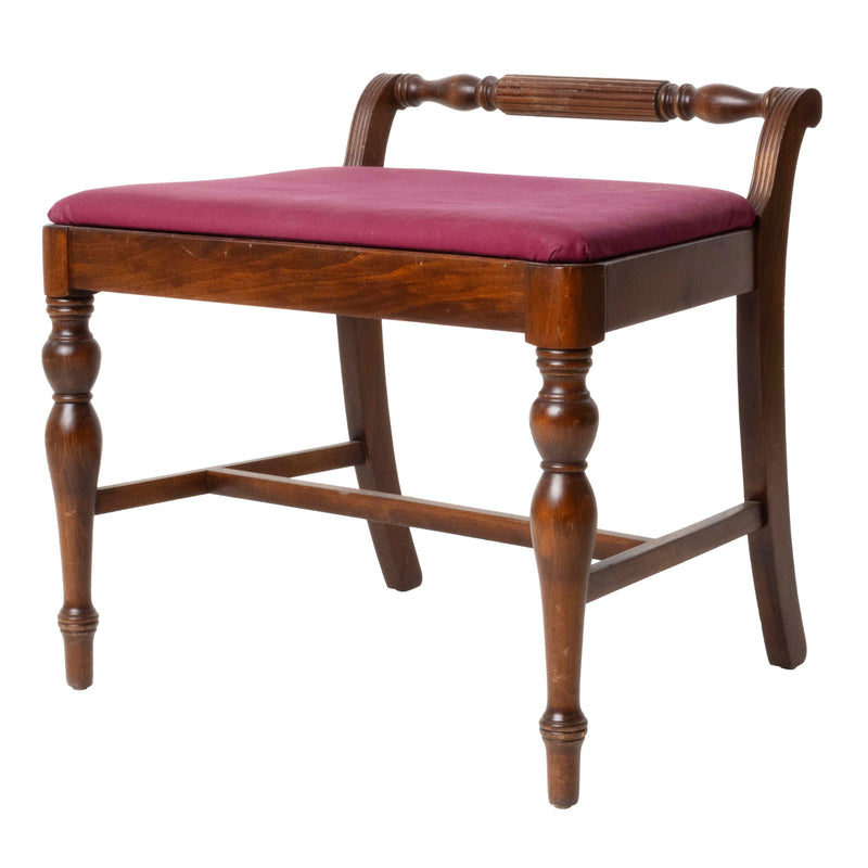 Walnut Vanity Stool with Burgundy Upholstered Seat