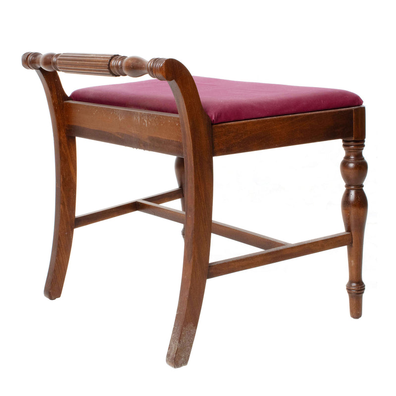 Walnut Vanity Stool with Burgundy Upholstered Seat