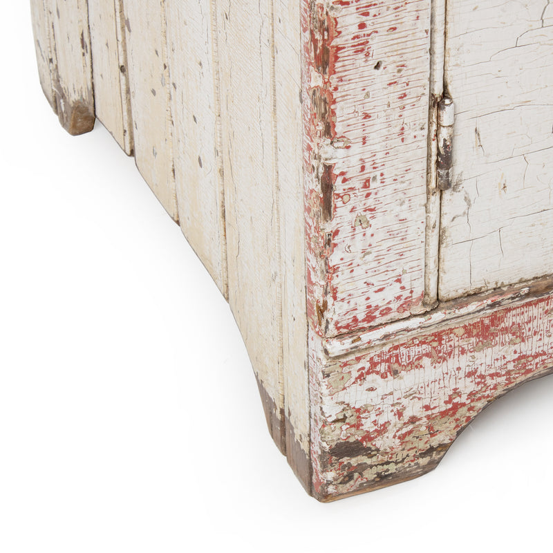 White Crackle Painted Cupboard w/ Distressed Blue Top & 2 Door Tongue & Groove Base