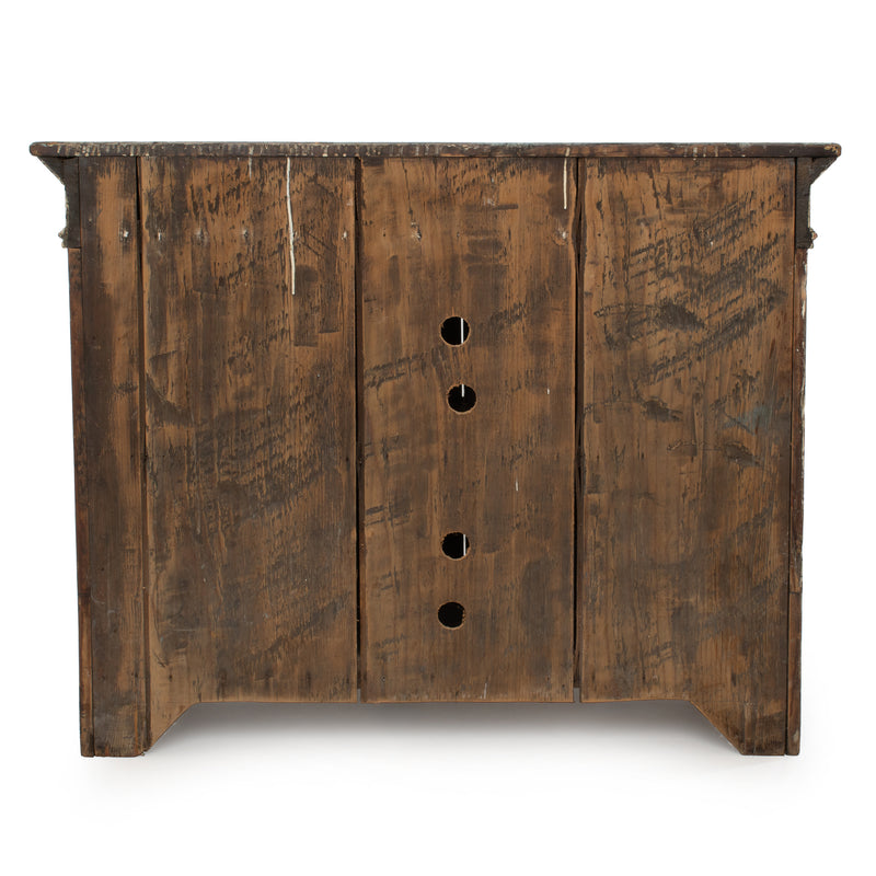 White Crackle Painted Cupboard w/ Distressed Blue Top & 2 Door Tongue & Groove Base