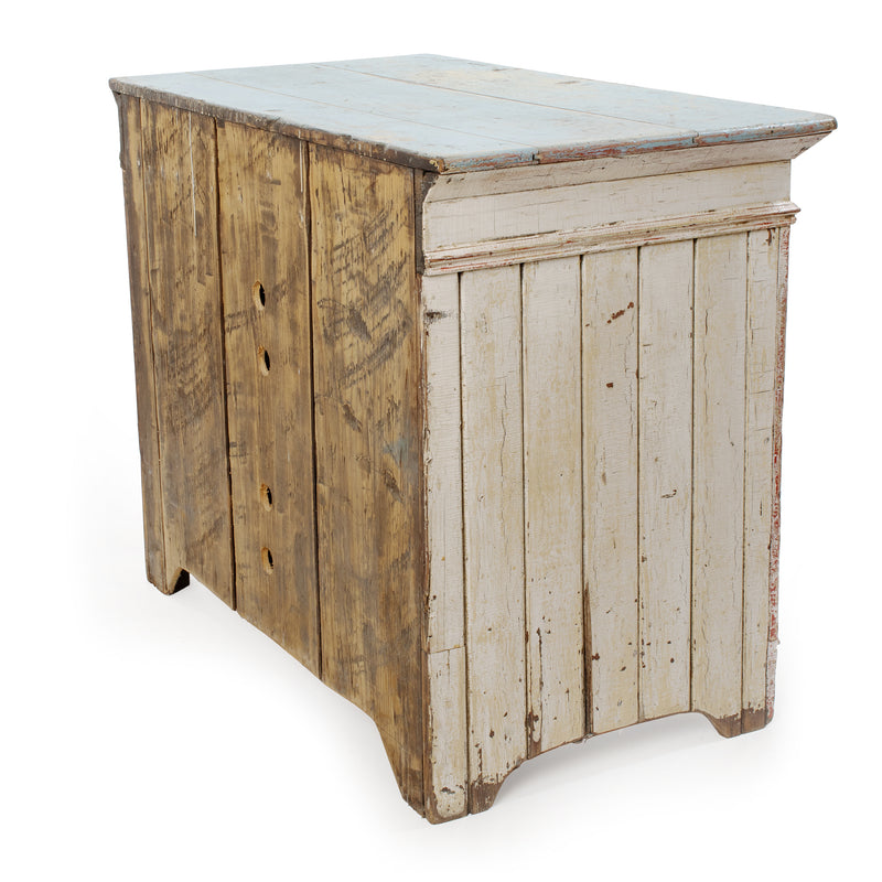 White Crackle Painted Cupboard w/ Distressed Blue Top & 2 Door Tongue & Groove Base