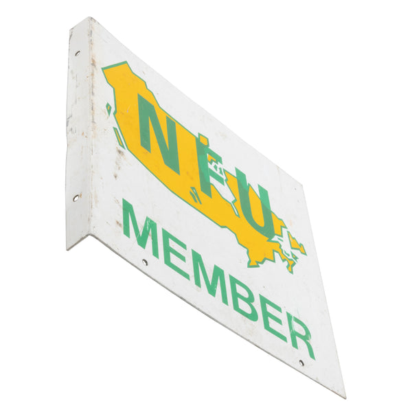 White, Green and Yellow Porcelain NFU Member Flange Sign