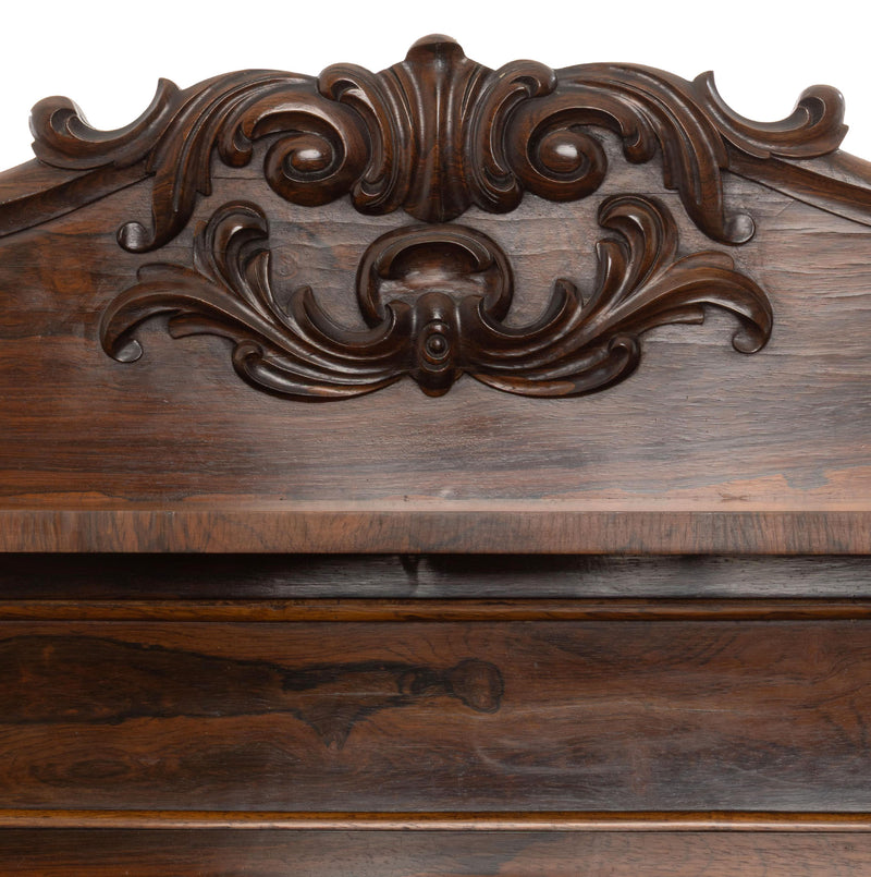 William IV/ Victorian Rosewood Chiffonier with Carved Scroll Backsplat Gallery, Single Felt Lined Drawer and Bottom Cupboard