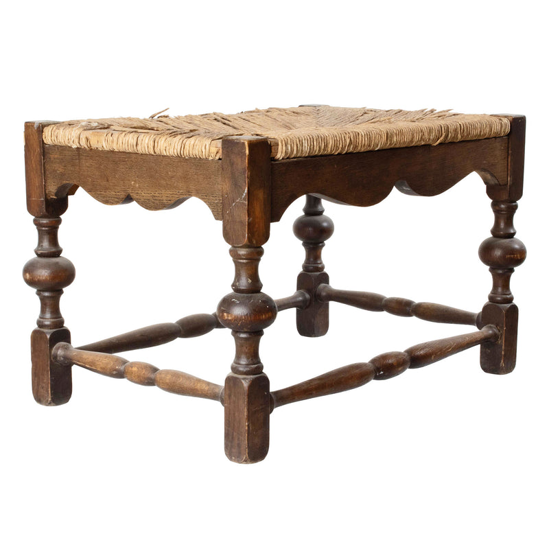 Wood Foot Stool with Unattached Rush Seat