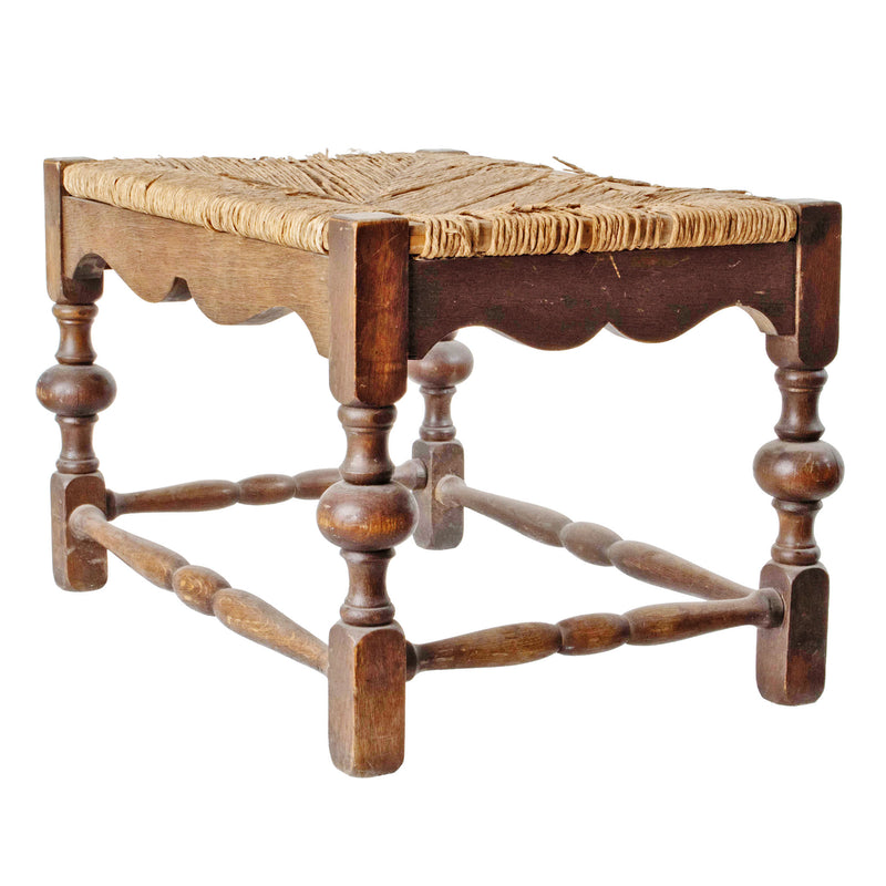 Wood Foot Stool with Unattached Rush Seat