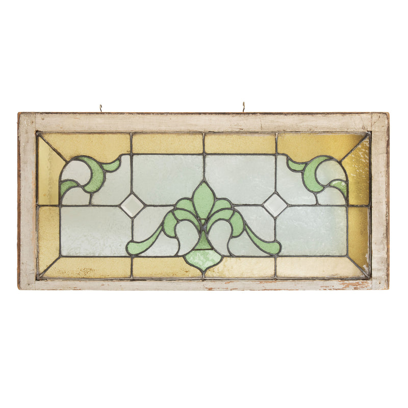 Wood Framed Green and Yellow Stained Glass Window