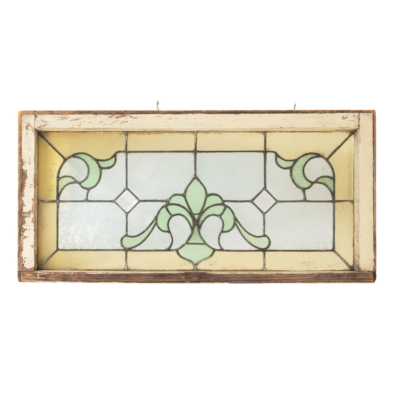 Wood Framed Green and Yellow Stained Glass Window
