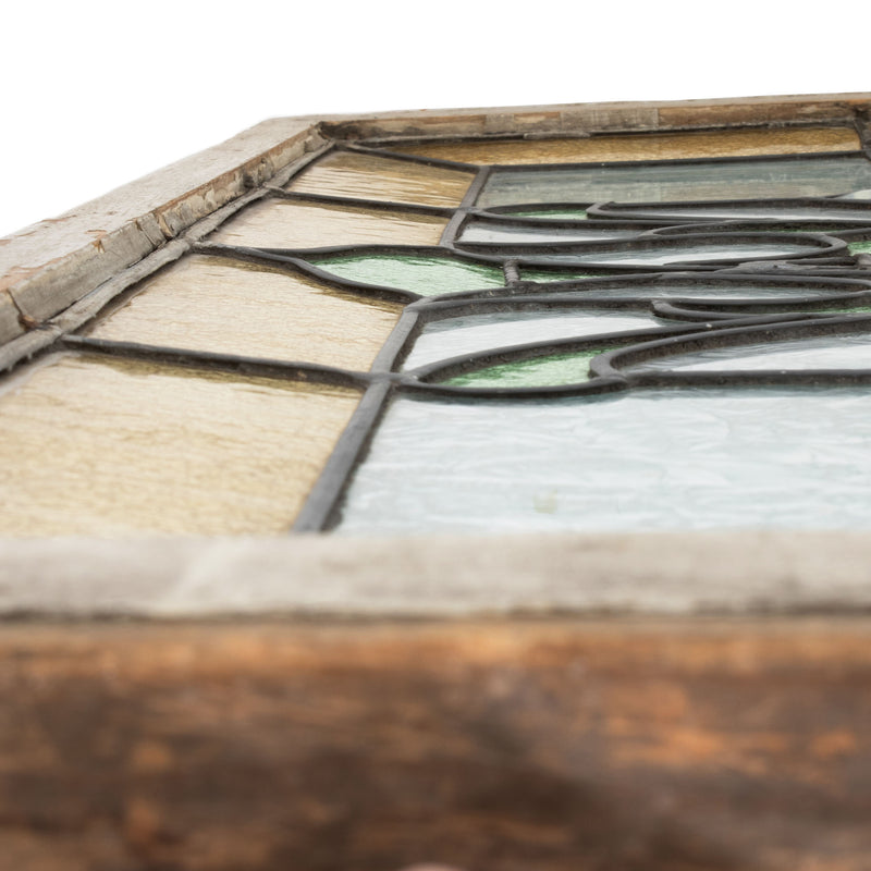 Wood Framed Green and Yellow Stained Glass Window