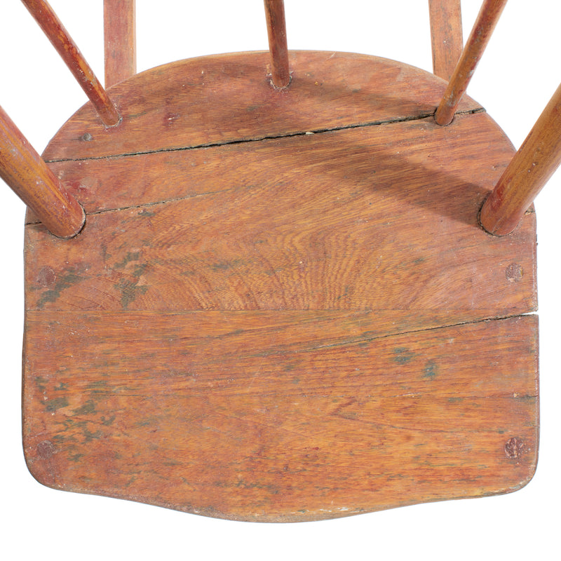 Worn Red Painted Maple and Ash Children's Rocking Chair